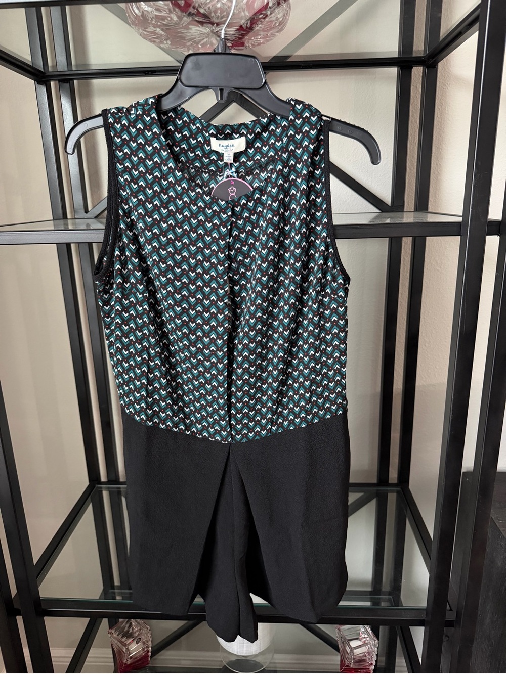 Hayden Black & Teal Patterned Sleeveless Romper